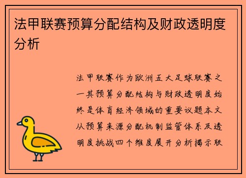 法甲联赛预算分配结构及财政透明度分析